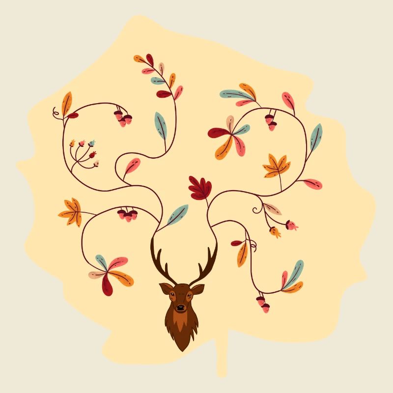 Hirsch im Herbst Geschenk Idee Geweih mit Blättern