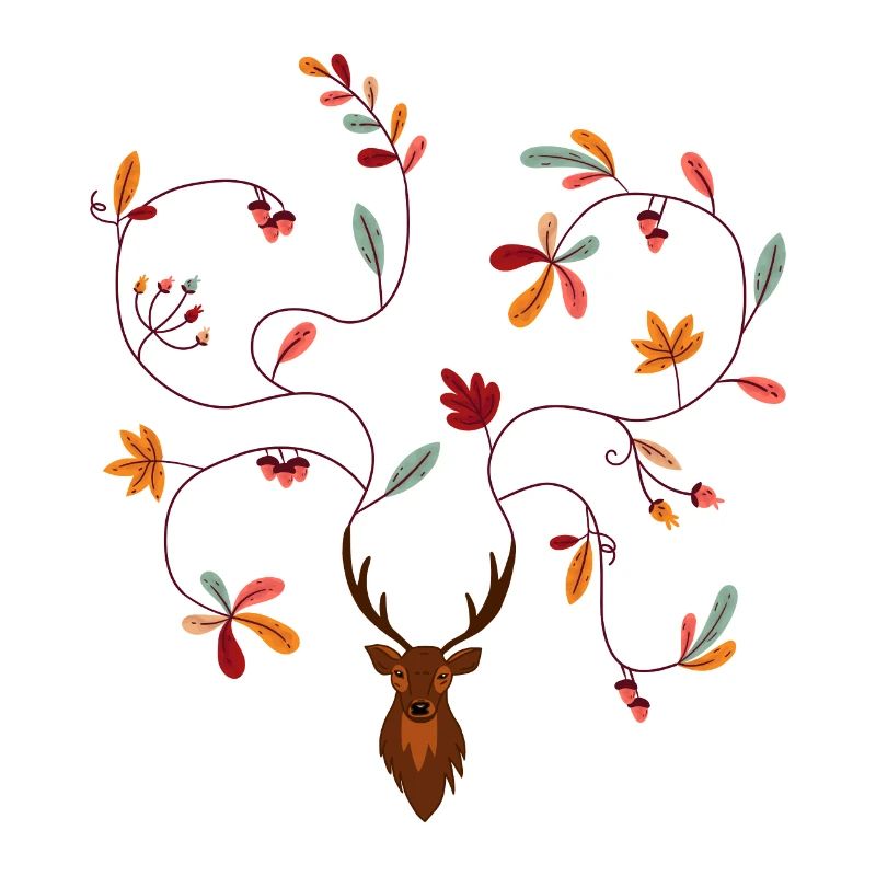 Hirsch im Herbst Geschenkidee Geweih mit Blättern