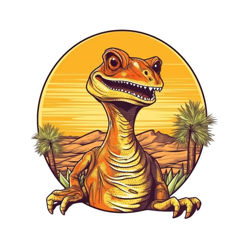 Retro Dinosaur Sunset Illustration
