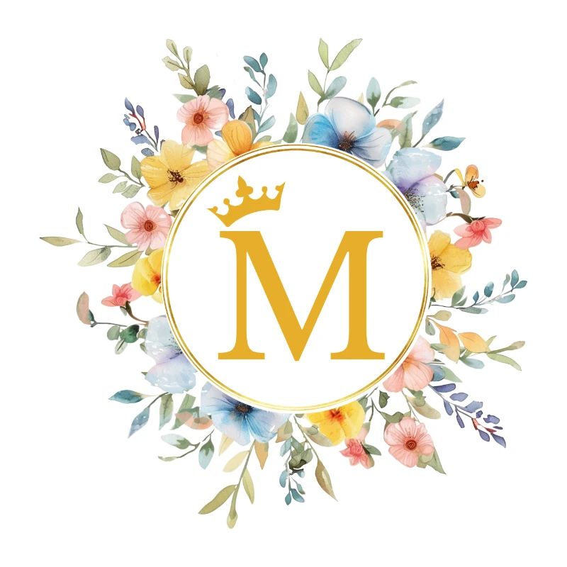 M Monogram, Flower Circle, Personalizable