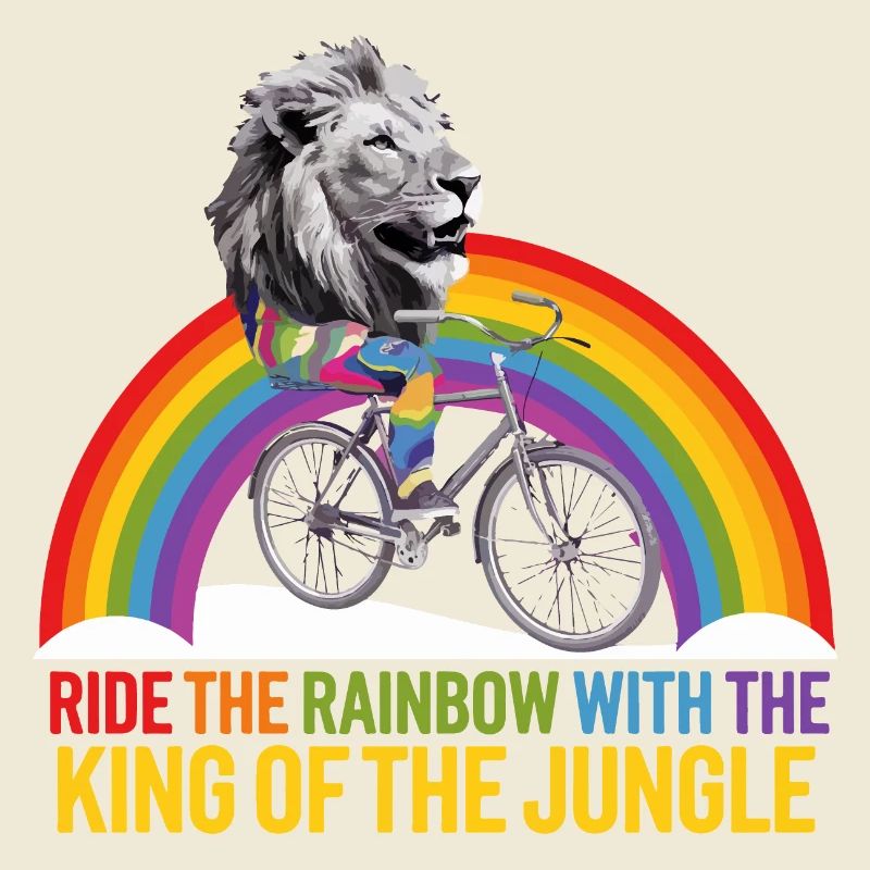 Löwe reitet Regenbogen mit Dschungeltext