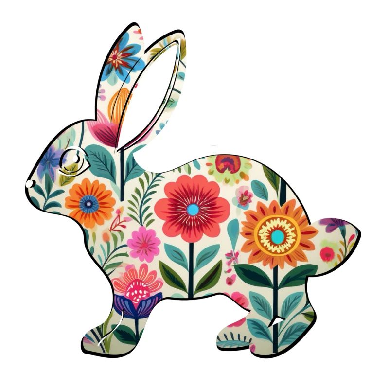 Floral Easter Bunny Silhouette - Boho Chic