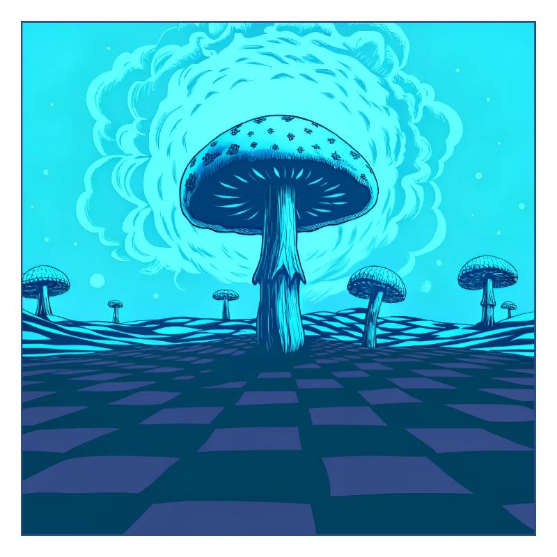 Scène Futuriste De Champignons Psychédéliques Bleus