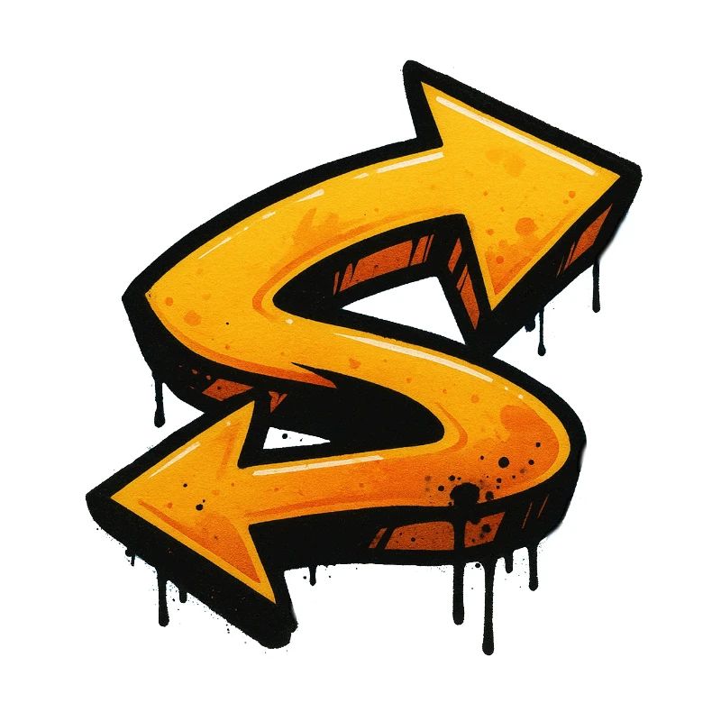 Graffiti print with directional arrows letter S