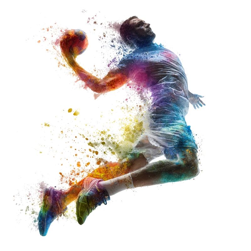 Farbexplosion Handball Sprungwurf