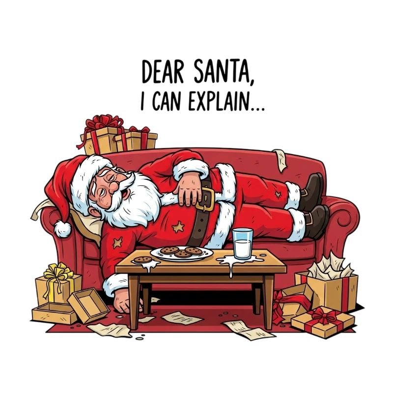 Weihnachtsmann schläft auf gemütlicher Couch