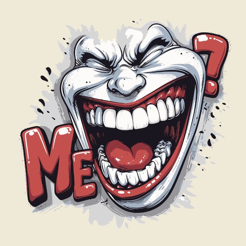Crazy Laughing white face in a comics style
