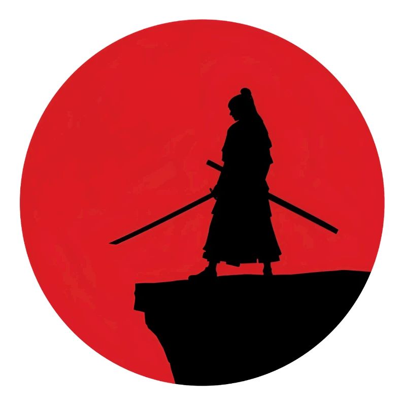 Silhouette de samouraï devant la lune rouge