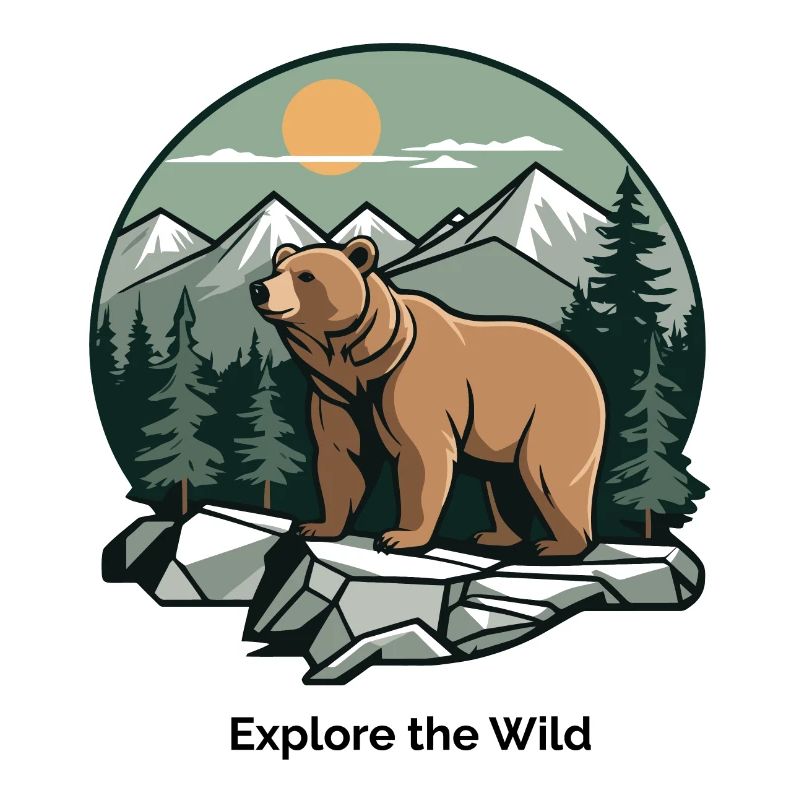 Bear in Mountain Landscape Logo