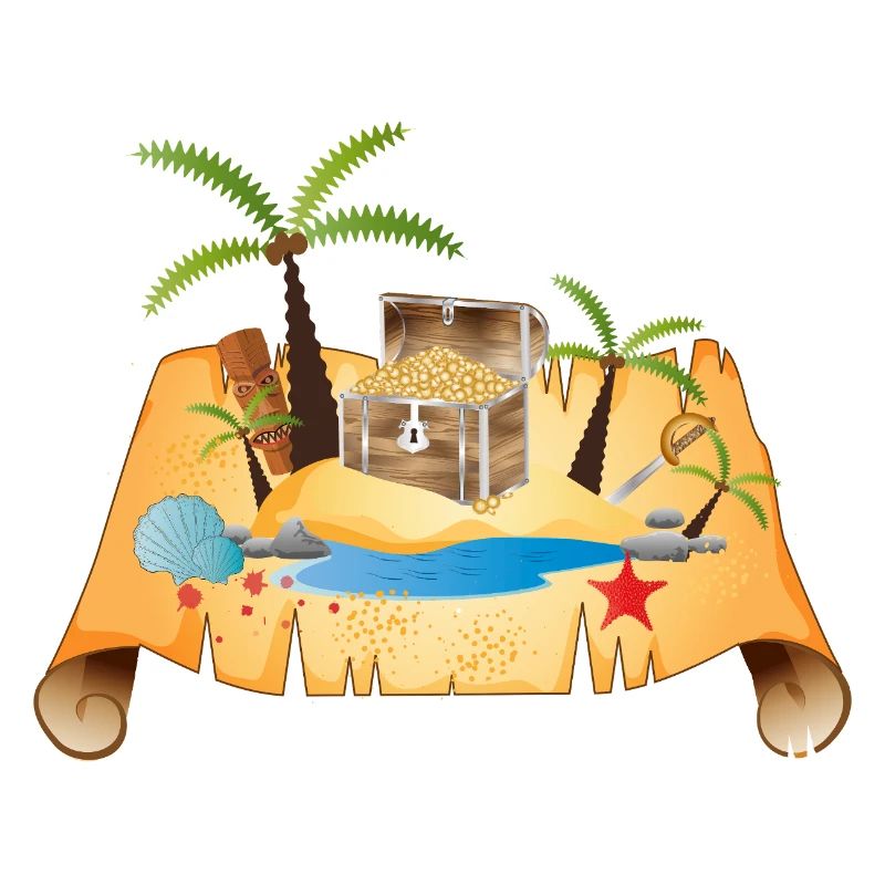 Adventurous treasure map with gold chest