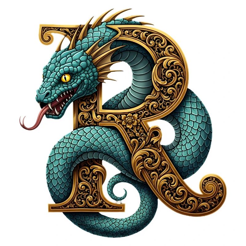 Drache um den Buchstaben R verziert