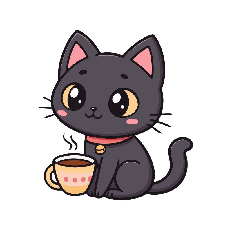Chat noir chaleureux avec thé