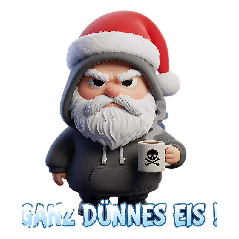 Lustiger Santa mit Kaffee und müdem Blick