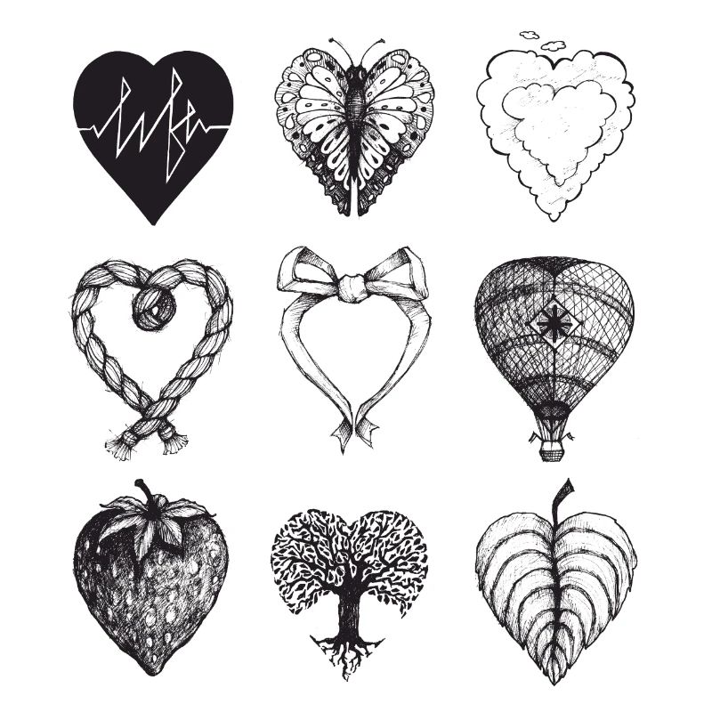 Heart shaped drawings (Black)
