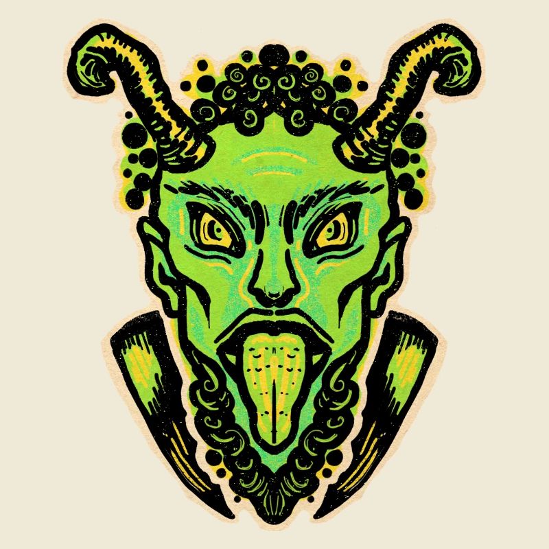 Krampus vert avec langue et cornes