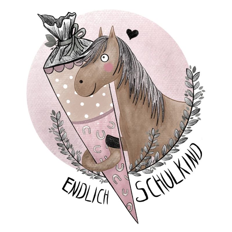 Endlich Schulkind Pferd mit Schultüte