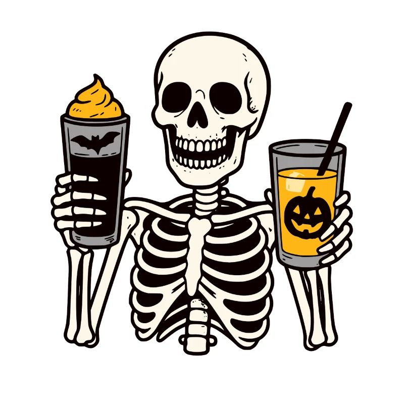 Festive Skeleton with Halloween Drinks