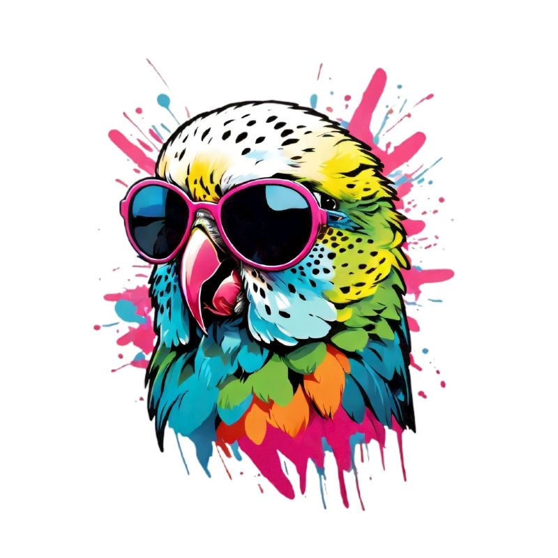 Perruche colorée avec lunettes de soleil éclaboussures