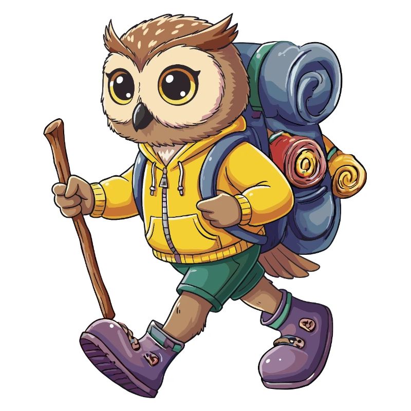 Cute Owl Hiking Camping Adventure Backpacker