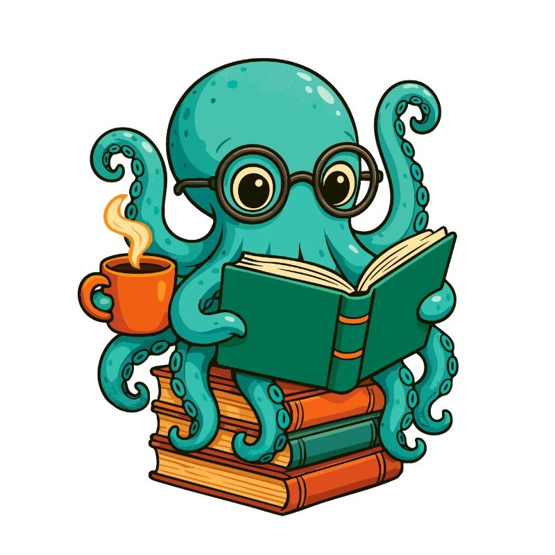 Livre de lecture de pieuvre, Drôle de nerd de l’océan, rat de bibliothèque