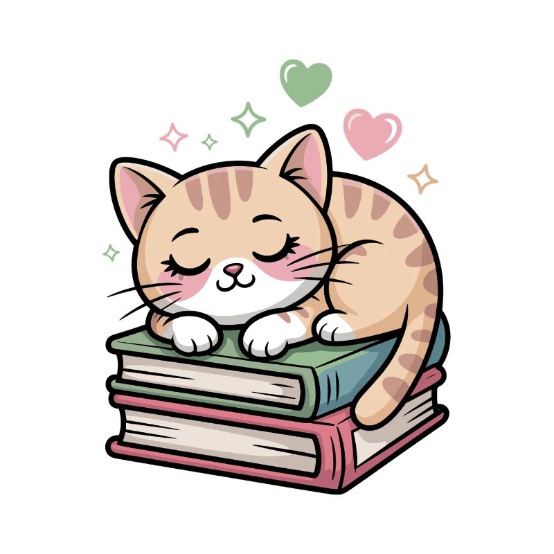 Sleeping kitten on books