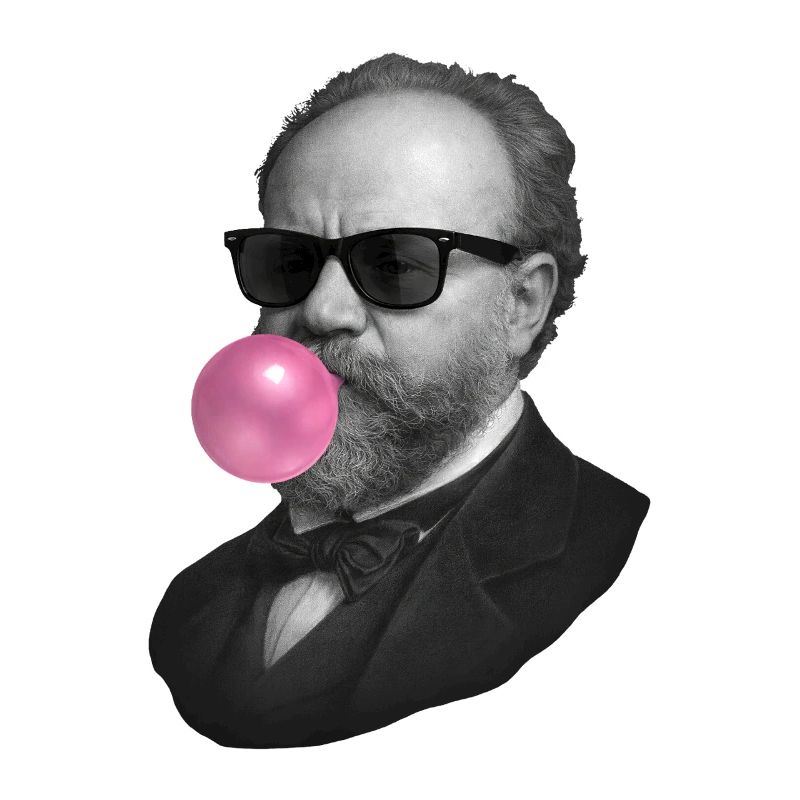 Black and white dandy with pink bubble