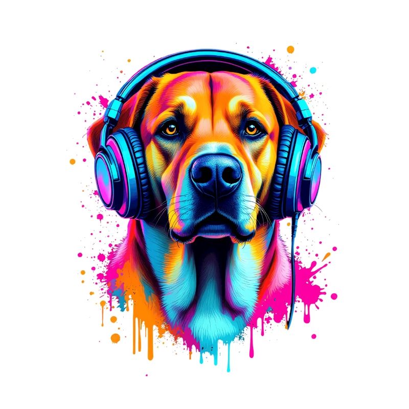 Labrador mit Kopfhörer