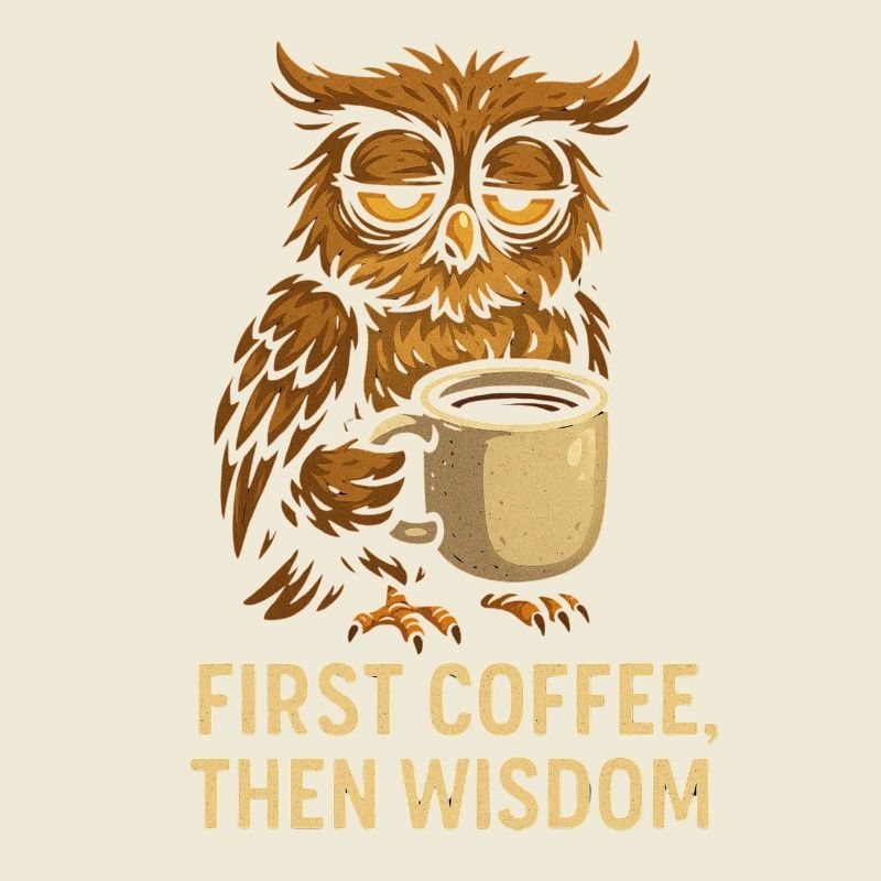 Eule mit Kaffee: Erst Kaffee, dann Weisheit