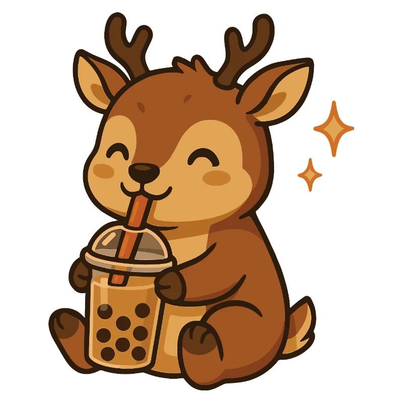 Cerf avec cerf kawaii bubble tea