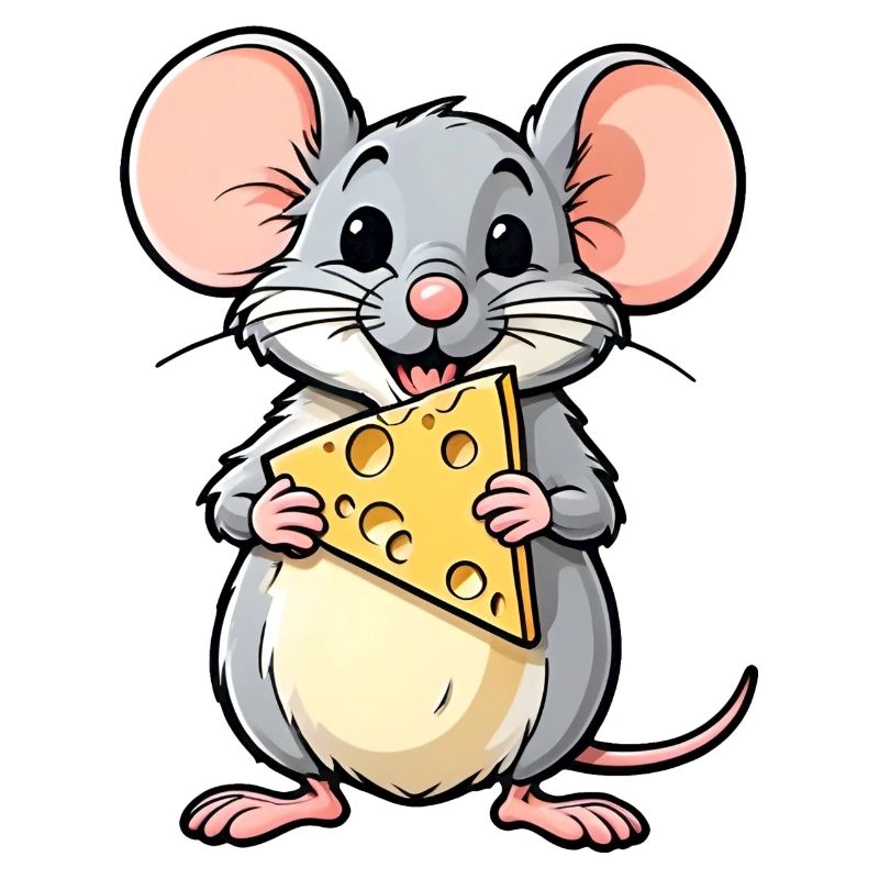 Souris de dessin animé effrontée avec du fromage