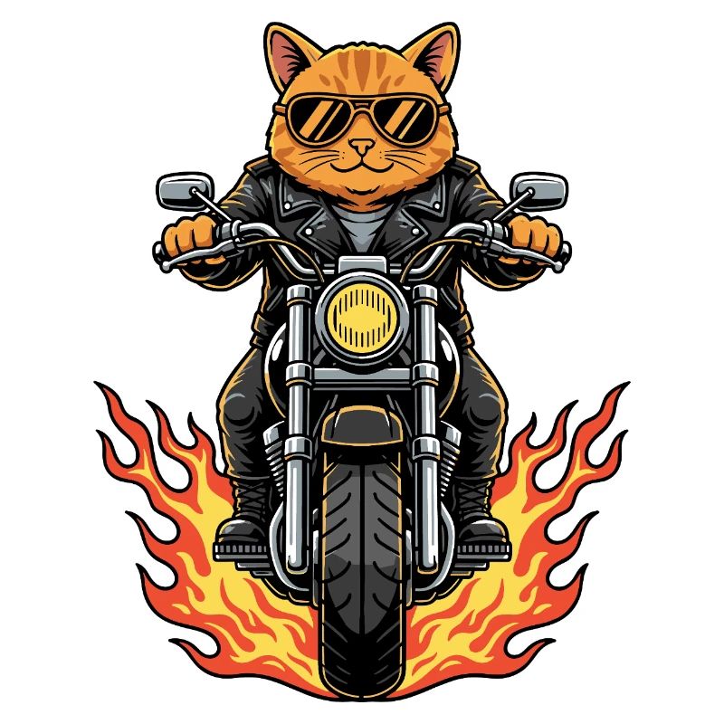 Cool Biker Cat Motorcycle Flames