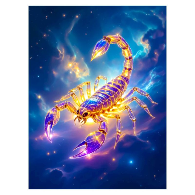 Glowing glass scorpion within bright nebula