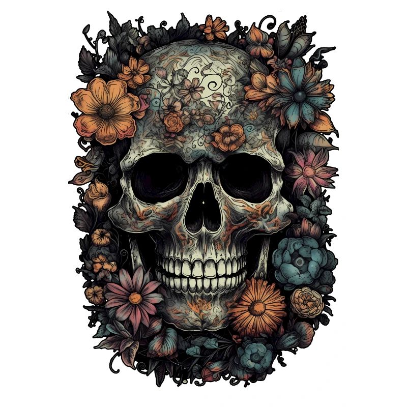 Crâne de crâne boho cool avec des fleurs colorées