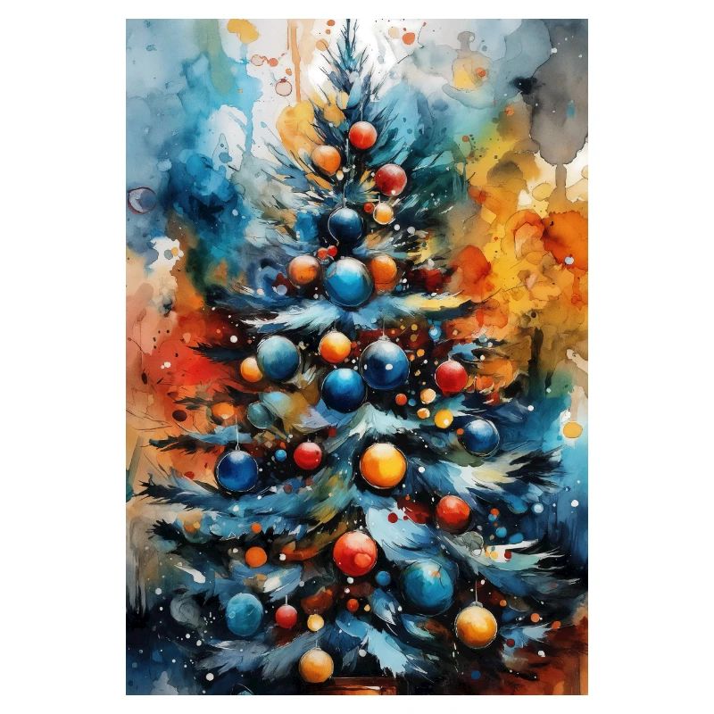 Lebendiger Aquarell-Weihnachtsbaum