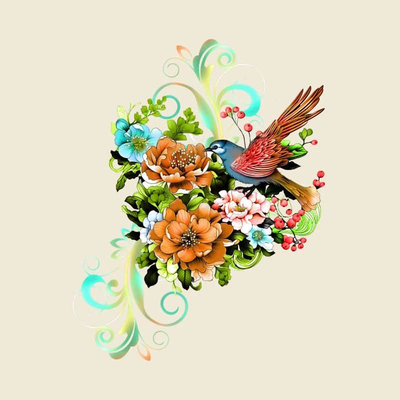 Wunderschöne elegante Blumen mit Vogel.