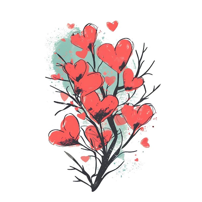 Bel arbre avec des coeurs rouges dedans.
