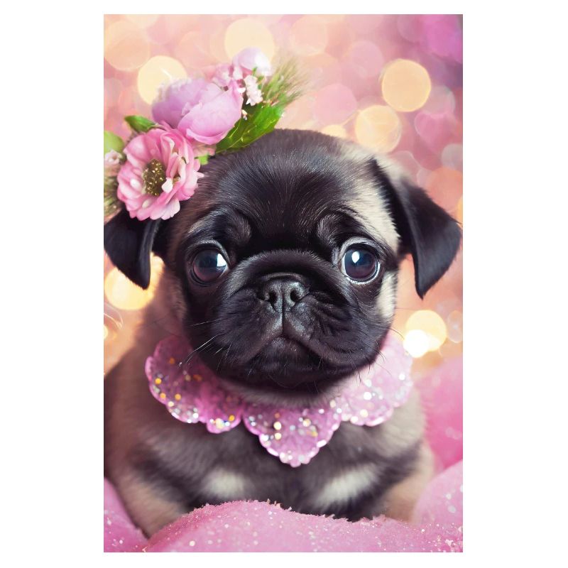 Joli bouledogue avec couronne de fleurs