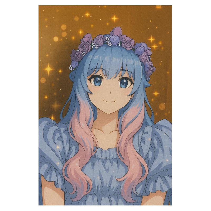 Couronne de fleurs Animefig avec cheveux pastel