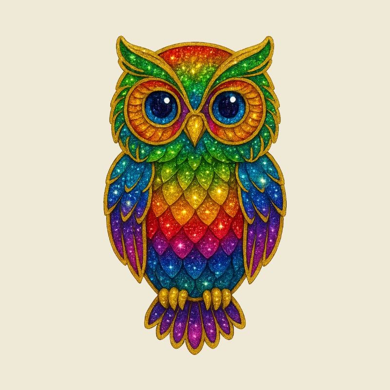 Regenbogen Eulen Glitzerkunst
