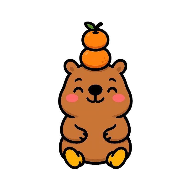 Capybara with tangerine on the head
