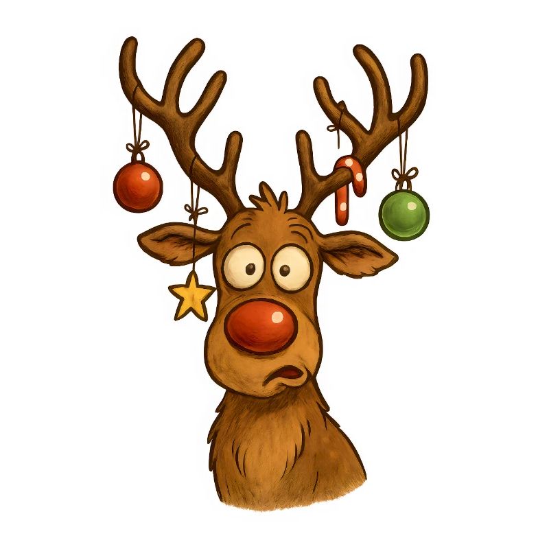 Reh mit Weihnachtskugeln