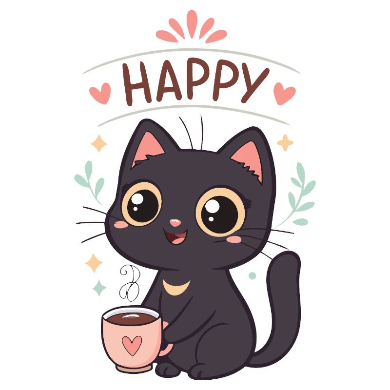 Chat noir Café Heureux