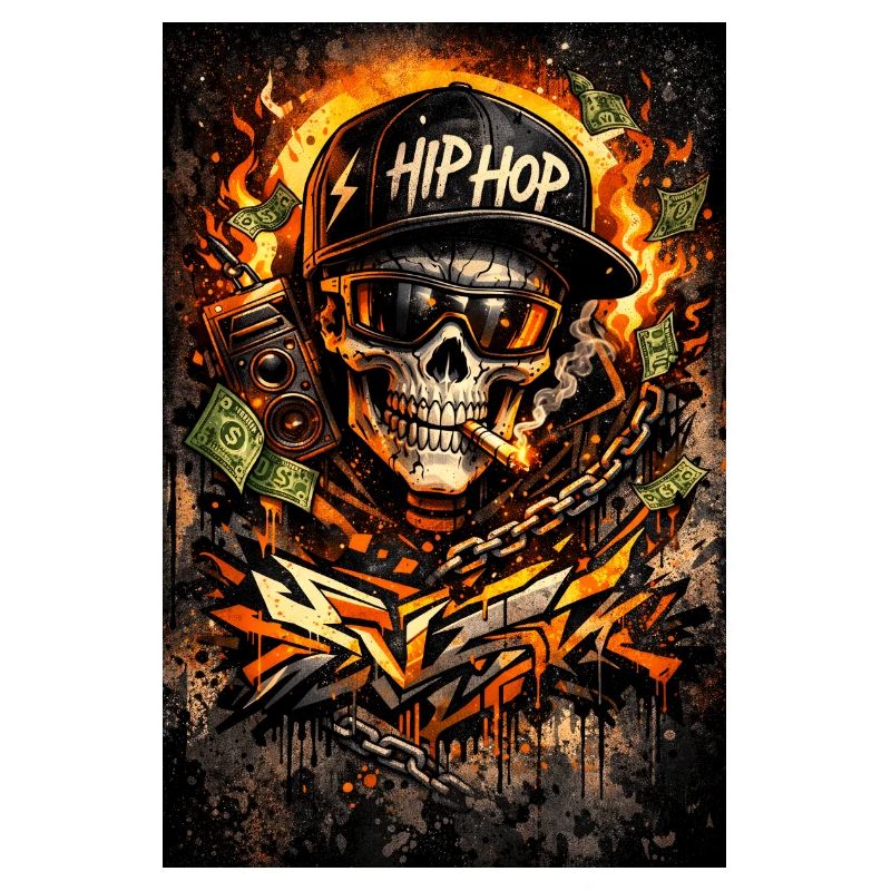 Hip Hop Fire Skull Graffiti