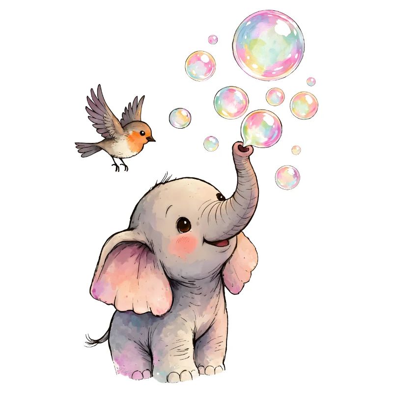 Baby elephant blows bubbles with bird 🐘 🐦