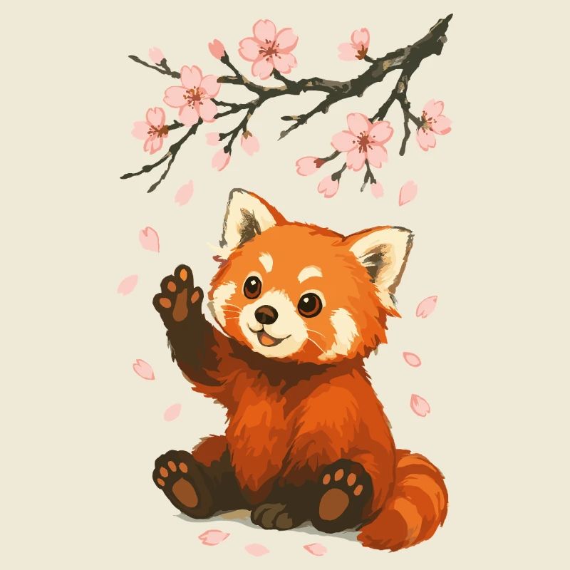 Red Panda, Panda Bear, Japanese, Cherry Blossoms