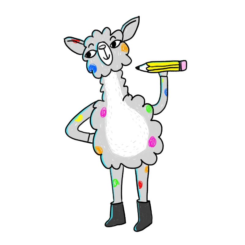 Lama avec des points colorés et un crayon
