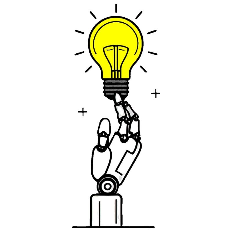 Main de robot avec inspiration d’ampoule jaune