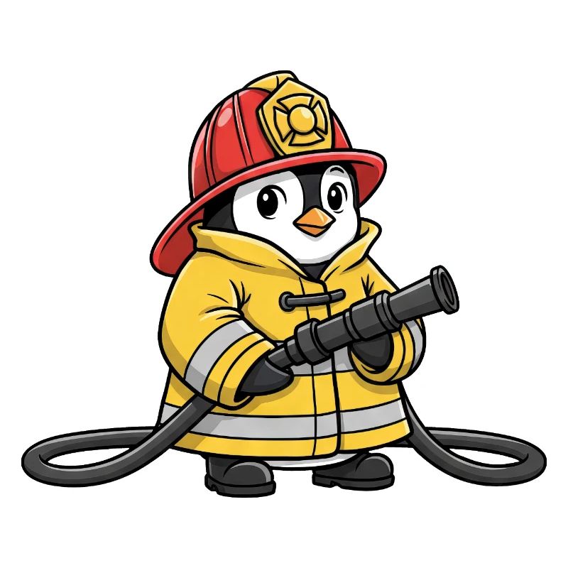 Mignon Pingouin Pompier, Sauveteur, Assistant de dessins animés, héros