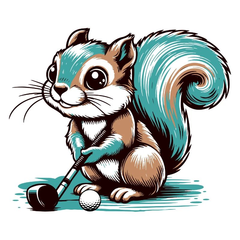 Cute cartoon squirrel playing golf