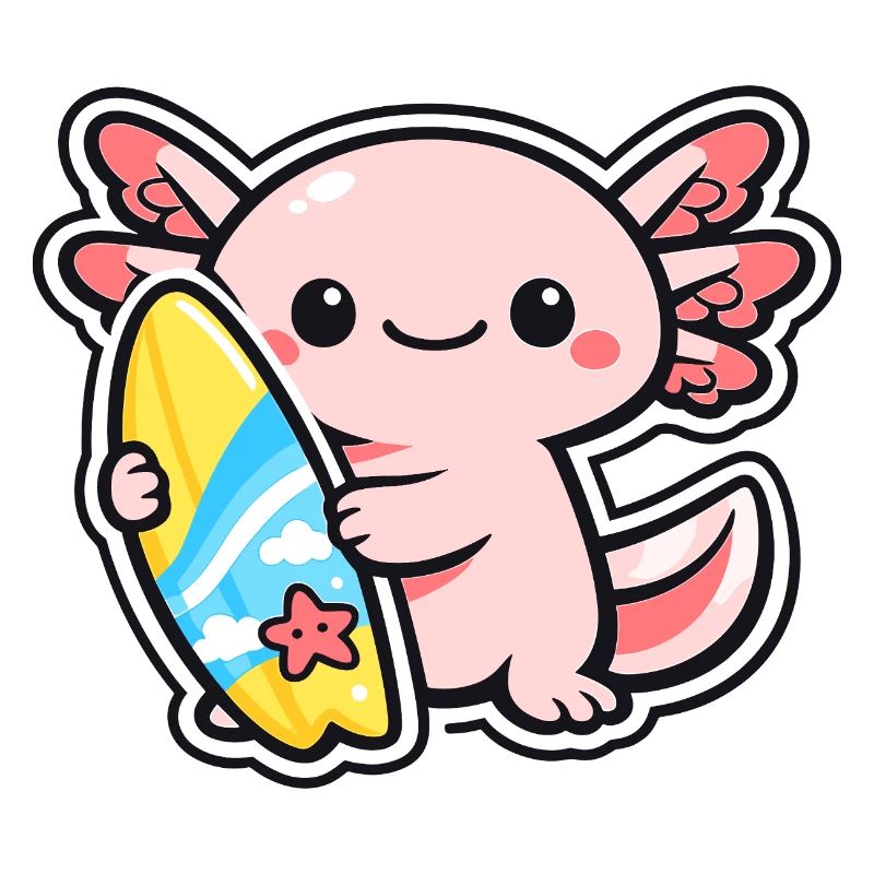 Axolotl de Kawaii avec planche de surf